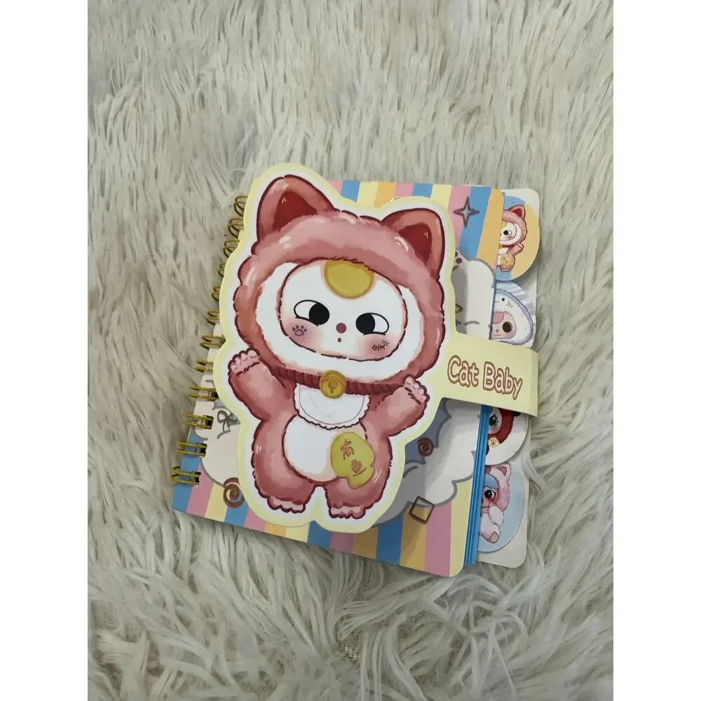 Baby Three lucky Cat A6 size spiral notebook snap closure 4 cute dividers